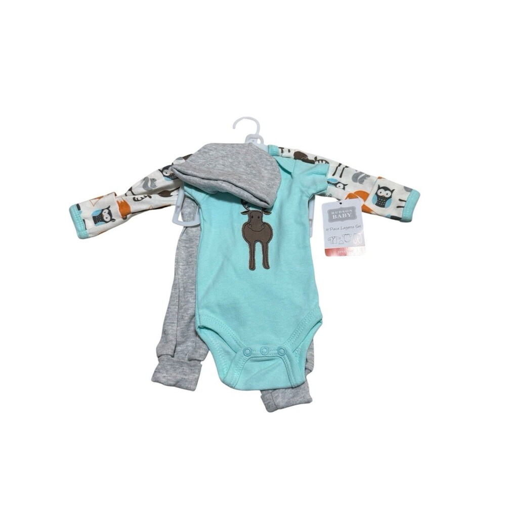 Hudson Baby 4 Piece Layette Set Preemie Animal Print Cotton Outfit NWT